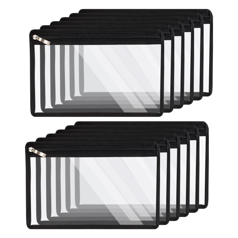 12 Pack Clear Zipper Bags, PVC Pencil Pouch & Cosmetic Envelope Folder, Multi-Purpose Document Organizer Bags, 11.41 x 7.48 Inches - Image 1