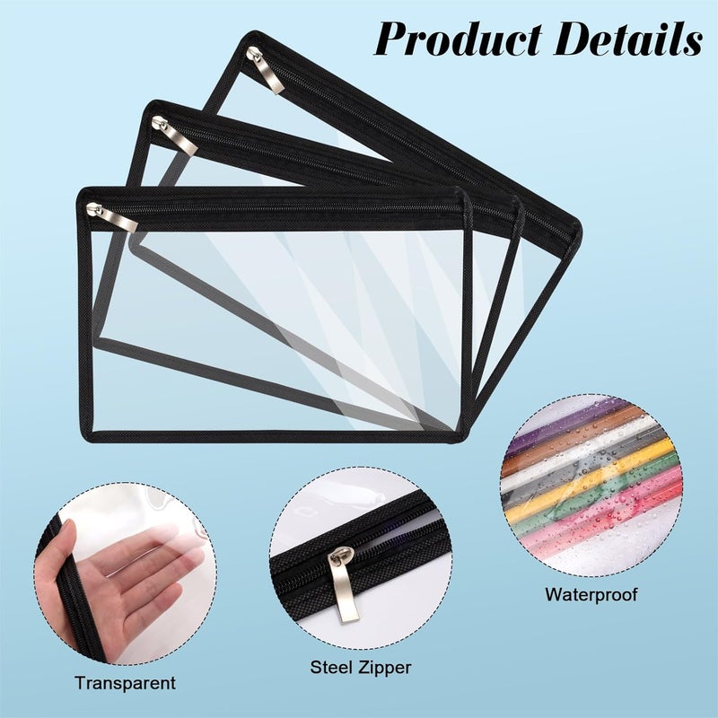 12 Pack Clear Zipper Bags, PVC Pencil Pouch & Cosmetic Envelope Folder, Multi-Purpose Document Organizer Bags, 11.41 x 7.48 Inches - Image 4