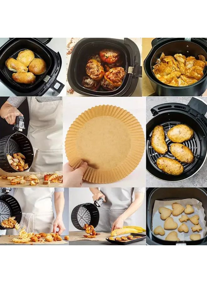 Leather Color Air Fryer Liner Non Stick Round Baking Paper 100pcs Oven Microwave Safe - Image 1
