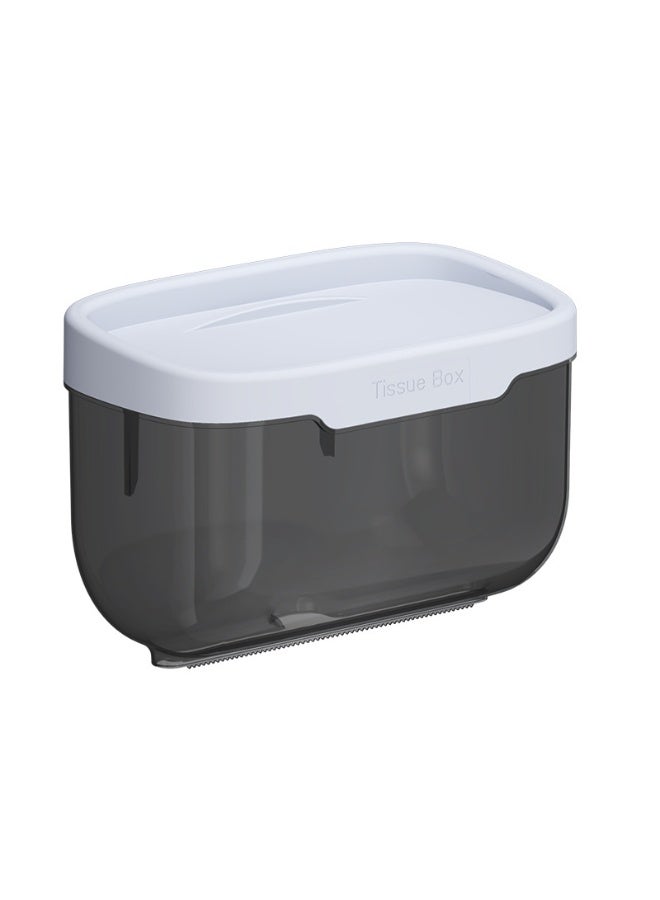حامل ورق تواليت للحمام يثبت على الحائط مع رف للهاتف، صندوق تخزين مناديل مقاوم للماء بدون ثقب، أسود شفاف - Image 1