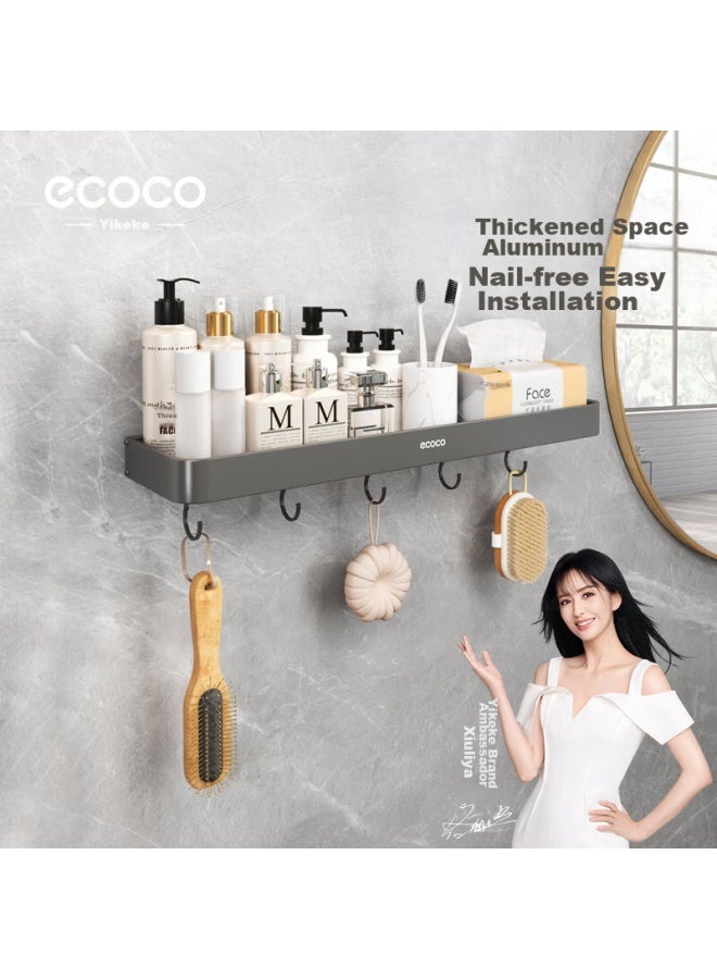 Ecoco Bathroom Storage Rack, Toilet Organizer, Wall-mounted Detachable Hooks, E2338 Gray, 50cm