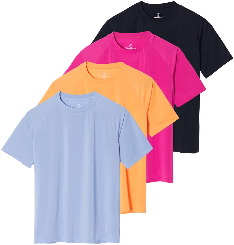REALESSENTIALS Real Essentials 4 Pack Womens Short Sleeve Rash Guard â€“ UPF 50+ Sun Shirt UV Protection Quick Dry Swim Top (Plus Available) - Set 6, L - Image 1