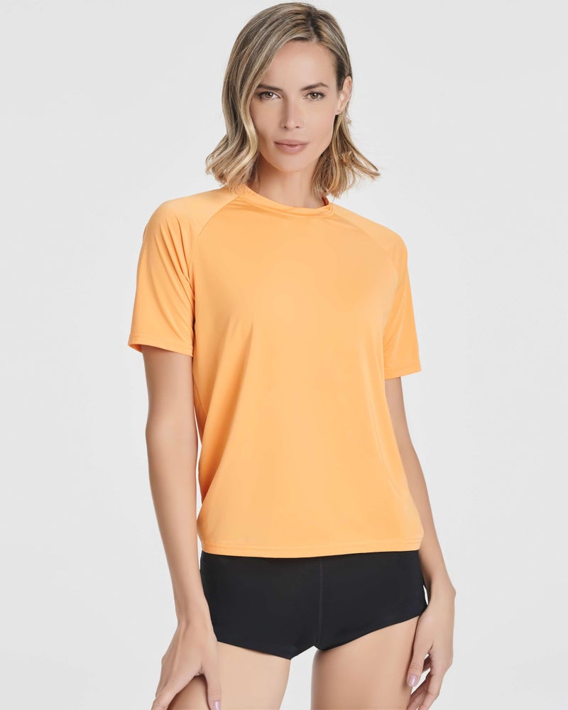 REALESSENTIALS Real Essentials 4 Pack Womens Short Sleeve Rash Guard â€“ UPF 50+ Sun Shirt UV Protection Quick Dry Swim Top (Plus Available) - Set 6, L - Image 2