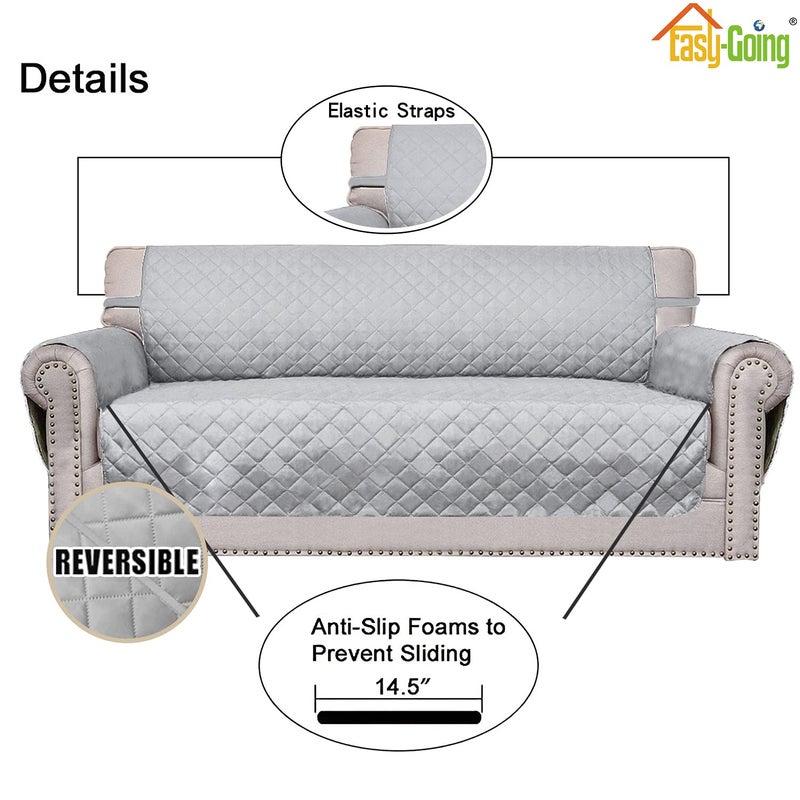 Easy-Going Reversible Couch Cover for 3 Cushion Couch Sofa Cover for Dogs Water Resistant Furniture Protector Cover with Foam Sticks Elastic Straps for Pet Cat (Sofa, Light Gray/Light Gray) - Image 3