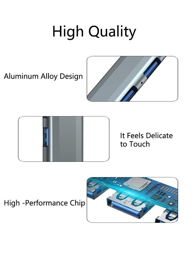 محول USB 3.0 Hub 4 منافذ USB ، موسع بيانات عالي السرعة ، تصميم سبائك الألومنيوم يتباين بسرعة ، مقسم نقل عالي السرعة لأجهزة الكمبيوتر المحمول والكمبيوتر ومركز بيانات منفذ محرك فلاش (رمادي)