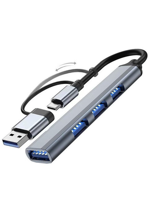 محول USB 3.0 Hub 4 منافذ USB ، موسع بيانات عالي السرعة ، تصميم سبائك الألومنيوم يتباين بسرعة ، مقسم نقل عالي السرعة لأجهزة الكمبيوتر المحمول والكمبيوتر ومركز بيانات منفذ محرك فلاش (رمادي)