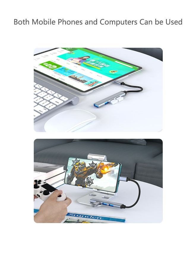 محول USB 3.0 Hub 4 منافذ USB ، موسع بيانات عالي السرعة ، تصميم سبائك الألومنيوم يتباين بسرعة ، مقسم نقل عالي السرعة لأجهزة الكمبيوتر المحمول والكمبيوتر ومركز بيانات منفذ محرك فلاش (رمادي)