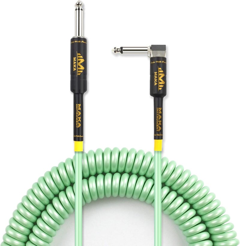 MAKA Premium Guitar Coil Cable 40 Feet, Instrument Coiled Curly Cord for Guitar Bass, 1/4 inch Right Angle to Straight, Surf Green - Image 1