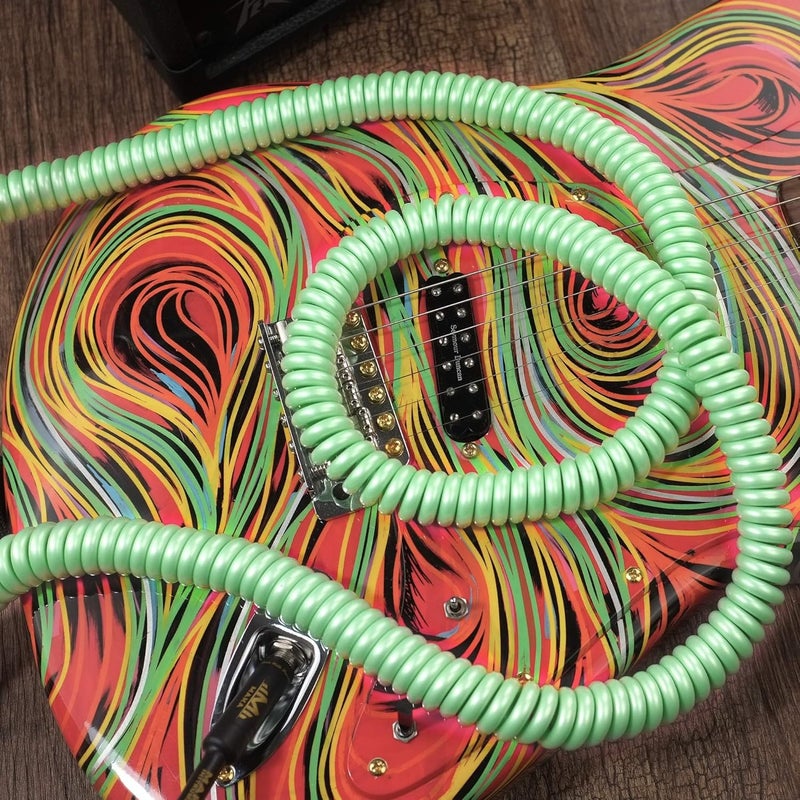 MAKA Premium Guitar Coil Cable 40 Feet, Instrument Coiled Curly Cord for Guitar Bass, 1/4 inch Right Angle to Straight, Surf Green - Image 5