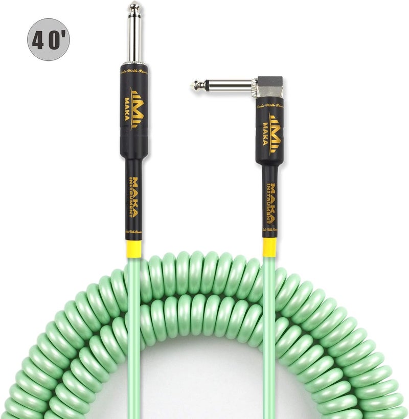 MAKA Premium Guitar Coil Cable 40 Feet, Instrument Coiled Curly Cord for Guitar Bass, 1/4 inch Right Angle to Straight, Surf Green - Image 2