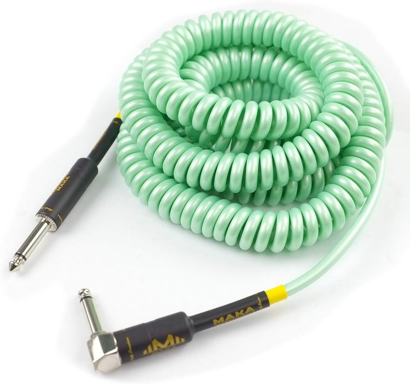 MAKA Premium Guitar Coil Cable 40 Feet, Instrument Coiled Curly Cord for Guitar Bass, 1/4 inch Right Angle to Straight, Surf Green - Image 3