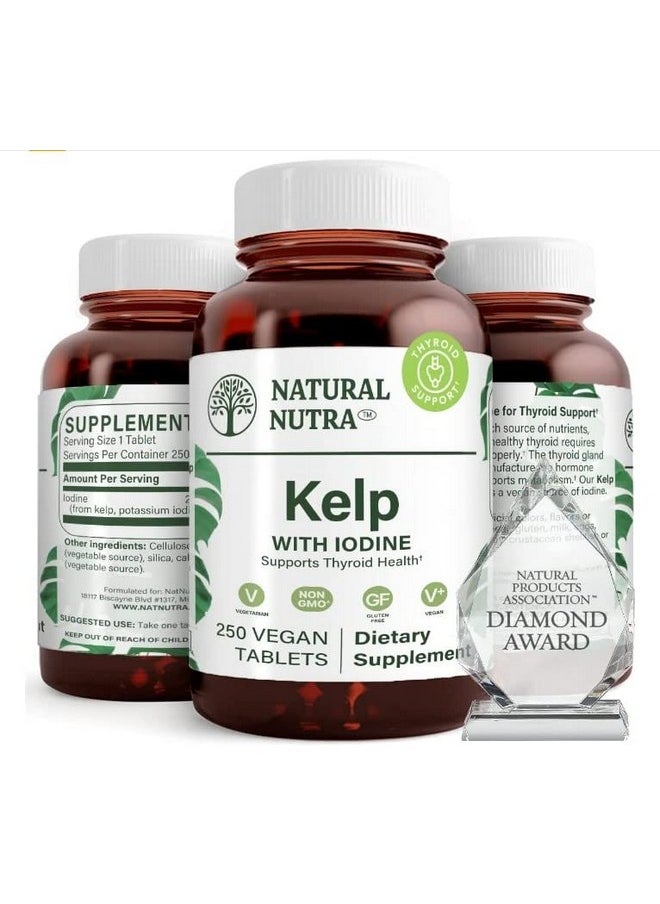 Natural Nutra - Kelp Iodine Supplement Supports Thyroid Strengthen Immune System Vegan Sea Kelp Atlantic Sourced Seaweed Extract 225 Mcg 250 Tablets - Image 1