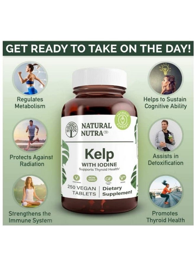 Natural Nutra - Kelp Iodine Supplement Supports Thyroid Strengthen Immune System Vegan Sea Kelp Atlantic Sourced Seaweed Extract 225 Mcg 250 Tablets - Image 1