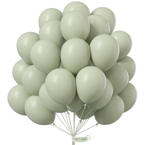 PartyWoo Sage Green Balloons 100pcs 12 Inch Boho Dusty Olive Green Latex Balloons for Birthday Baby Shower Graduation Engagement Wedding Dinosaur Jungle Golf Football Theme Party Decorations GreenF32 - Image 1