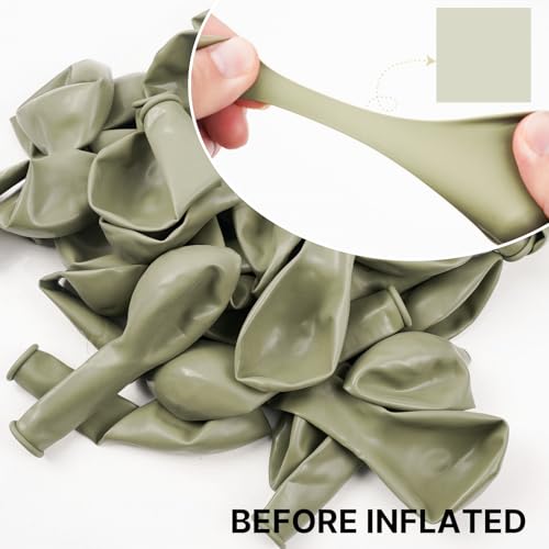 PartyWoo Sage Green Balloons 100pcs 12 Inch Boho Dusty Olive Green Latex Balloons for Birthday Baby Shower Graduation Engagement Wedding Dinosaur Jungle Golf Football Theme Party Decorations GreenF32 - Image 5