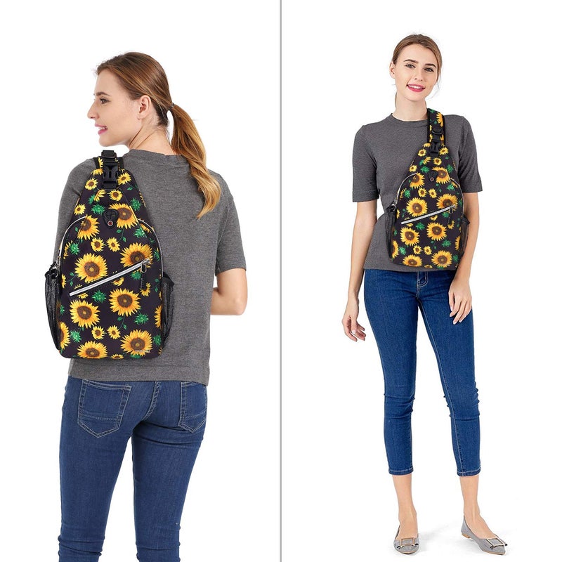 MOSISO Sling Backpack,Travel Hiking Daypack Sunflower Rope Crossbody Shoulder Bag, Black - Image 5