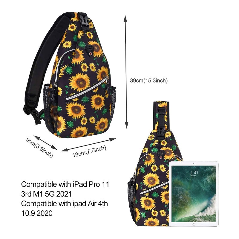 MOSISO Sling Backpack,Travel Hiking Daypack Sunflower Rope Crossbody Shoulder Bag, Black - Image 3