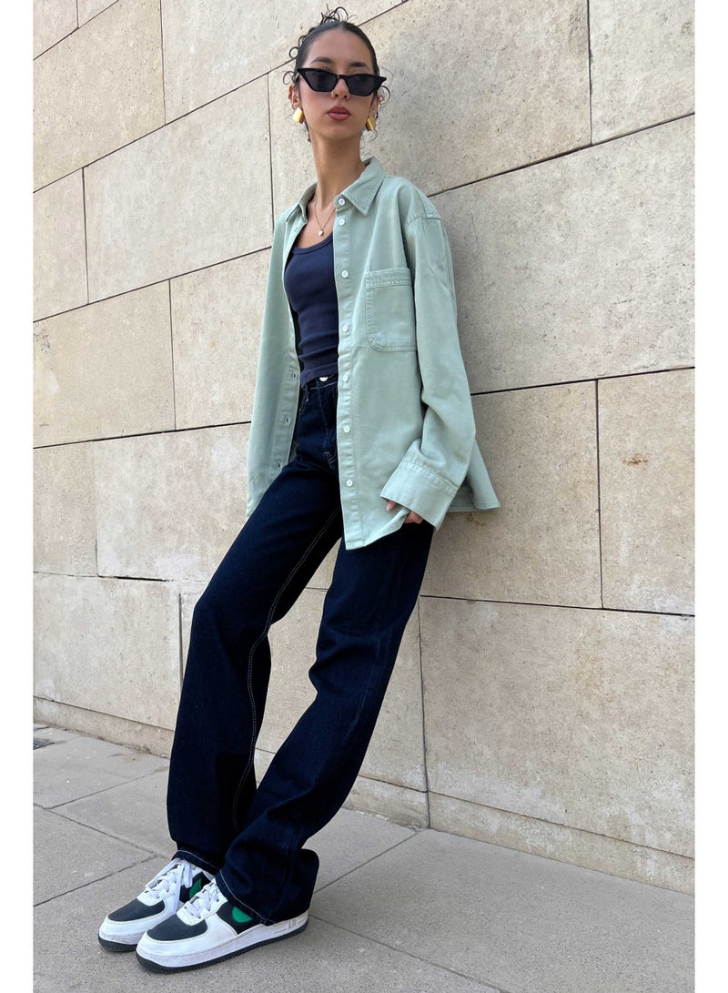 CIZARO Oversized - Denim Pop Mint Green Shirt  - Image 1
