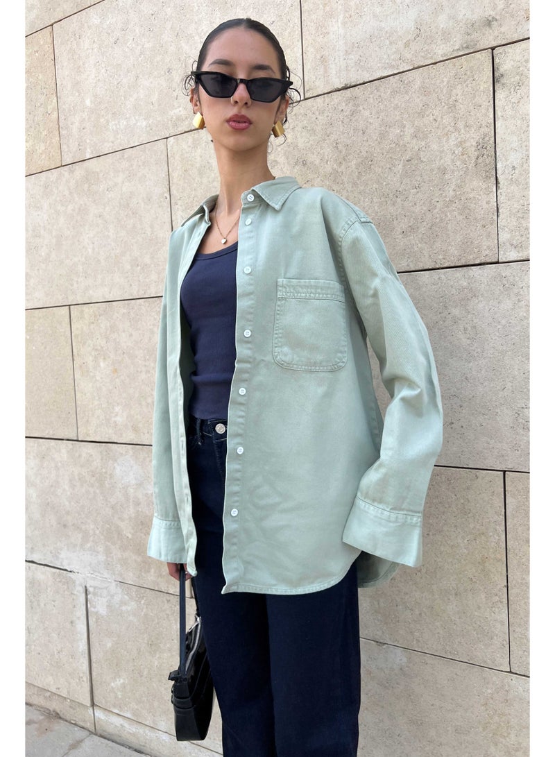 CIZARO Oversized - Denim Pop Mint Green Shirt  - Image 3
