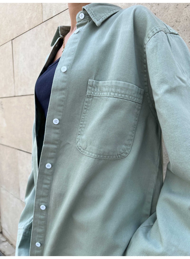 CIZARO Oversized - Denim Pop Mint Green Shirt  - Image 4