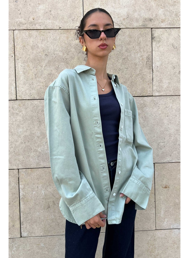 CIZARO Oversized - Denim Pop Mint Green Shirt  - Image 2