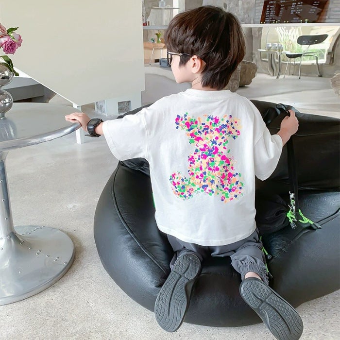 Boys' Short-Sleeved T-Shirt, Pure Cotton, Medium And Large Children'S Summer Clothing, 2026 New Trendy Brand, Summer Boys' White Half-Sleeved Children'S Clothing - Image 1