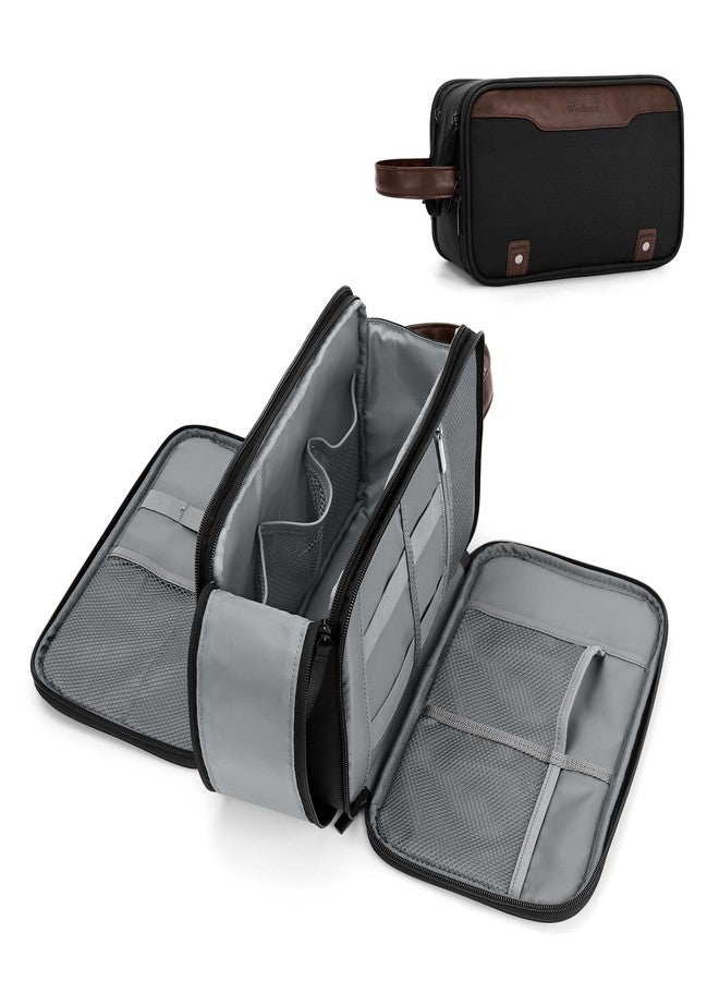Wedama Toiletry Bag for Men, Large Hanging Travel Toiletry Bag, Extra Electronic Organizer Bag Waterproof Shaving Bag for Toiletries with PU Handle for Travel Business Trips Swim Camping, Black&Brown - Image 1