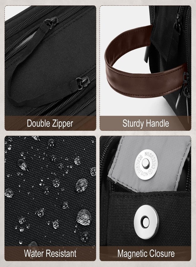 Wedama Toiletry Bag for Men, Large Hanging Travel Toiletry Bag, Extra Electronic Organizer Bag Waterproof Shaving Bag for Toiletries with PU Handle for Travel Business Trips Swim Camping, Black&Brown - Image 3