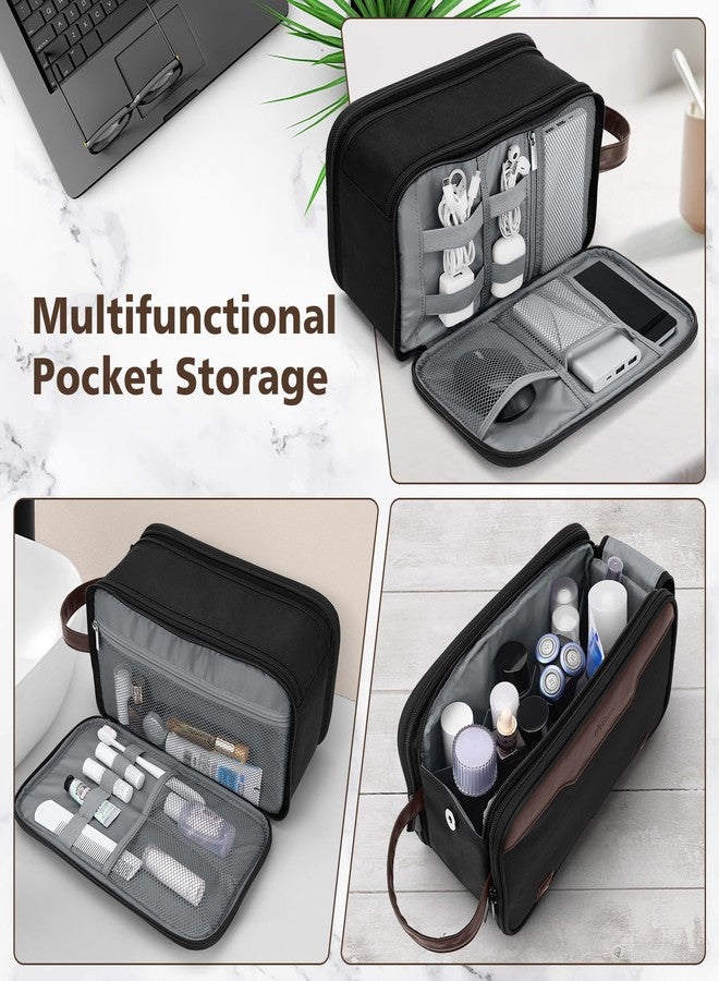 Wedama Toiletry Bag for Men, Large Hanging Travel Toiletry Bag, Extra Electronic Organizer Bag Waterproof Shaving Bag for Toiletries with PU Handle for Travel Business Trips Swim Camping, Black&Brown - Image 5