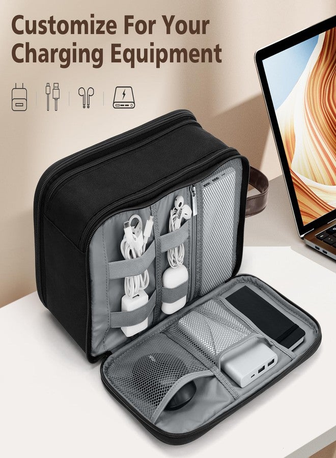 Wedama Toiletry Bag for Men, Large Hanging Travel Toiletry Bag, Extra Electronic Organizer Bag Waterproof Shaving Bag for Toiletries with PU Handle for Travel Business Trips Swim Camping, Black&Brown - Image 2