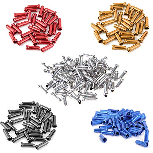 Saipor Saiper 180pcs Aluminum Alloy Bike Brake Cable Caps Shift Cable Gear Wire End Tips Crimps for Road Bike and Mountain Bicycle, 100pcs Silver+20 PCS for Each Color of Black Blue Golden Red - Image 4