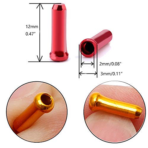 Saipor Saiper 180pcs Aluminum Alloy Bike Brake Cable Caps Shift Cable Gear Wire End Tips Crimps for Road Bike and Mountain Bicycle, 100pcs Silver+20 PCS for Each Color of Black Blue Golden Red - Image 5