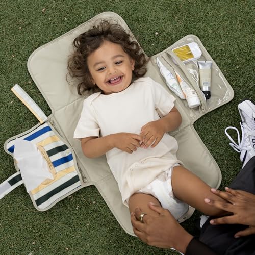 Tiny Twinkle Portable Diaper Changing Pad Waterproof Wipeable Compact Baby Changing Pad for Travel Smart Wipes Pocket Organized Storage Newborn Shower Gift Retro Stripes - Image 3