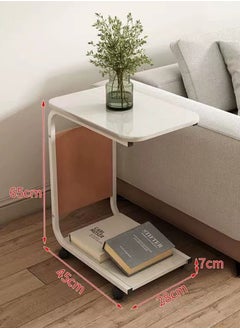 ماركة غير محددة طاولة جانبية بعجلات، طاولة جانبية للأريكة للقهوة والكمبيوتر المحمول والكمبيوتر اللوحي، طاولة على شكل حرف C بجانب طاولة متحركة لغرفة المعيشة وغرفة النوم والشرفة والشاي والمكتب، 30 * 45 * 65 سم  - Image 1