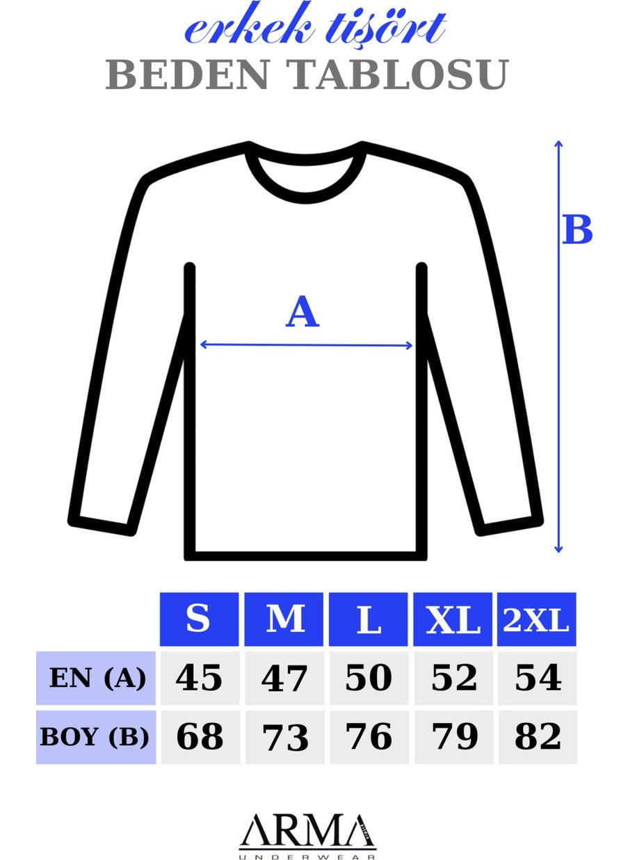 Arma Yıldız Black Men's T-Shirt Long Sleeve Undershirt Regular Fit Crew Neck 100% Cotton  - Image 2