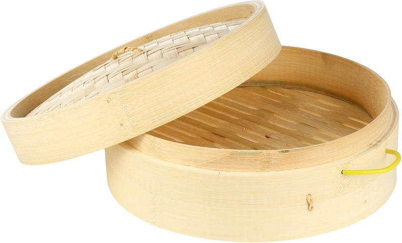 SUPVOX Steamer Basket Set 2pcs 25.5cm with Lid Natural Reusable Kitchen Steamer for Dim Sum Dumplings Asian Cuisine Cooking - Image 1