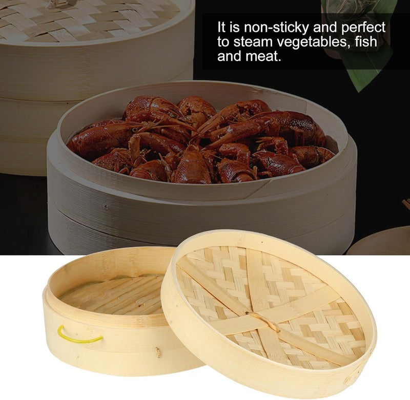 SUPVOX Steamer Basket Set 2pcs 25.5cm with Lid Natural Reusable Kitchen Steamer for Dim Sum Dumplings Asian Cuisine Cooking - Image 4