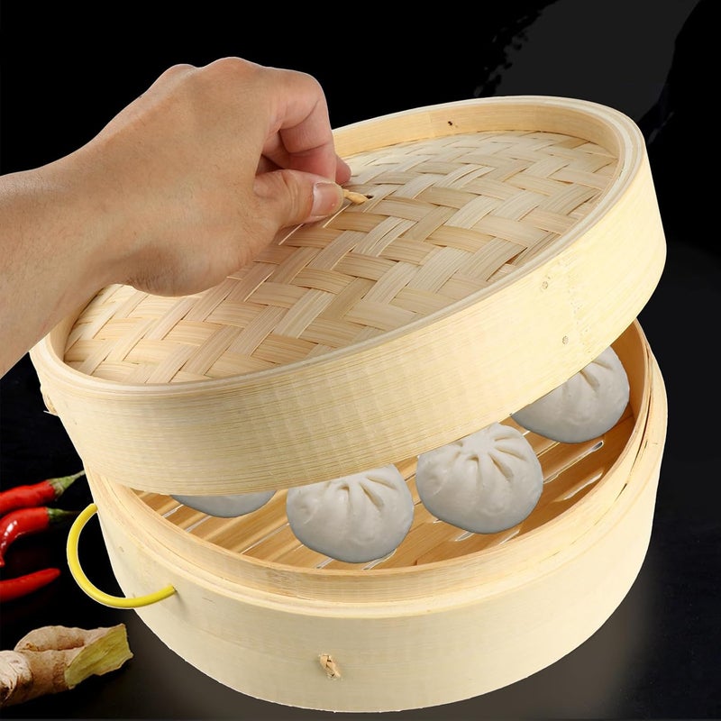 SUPVOX Steamer Basket Set 2pcs 25.5cm with Lid Natural Reusable Kitchen Steamer for Dim Sum Dumplings Asian Cuisine Cooking - Image 5