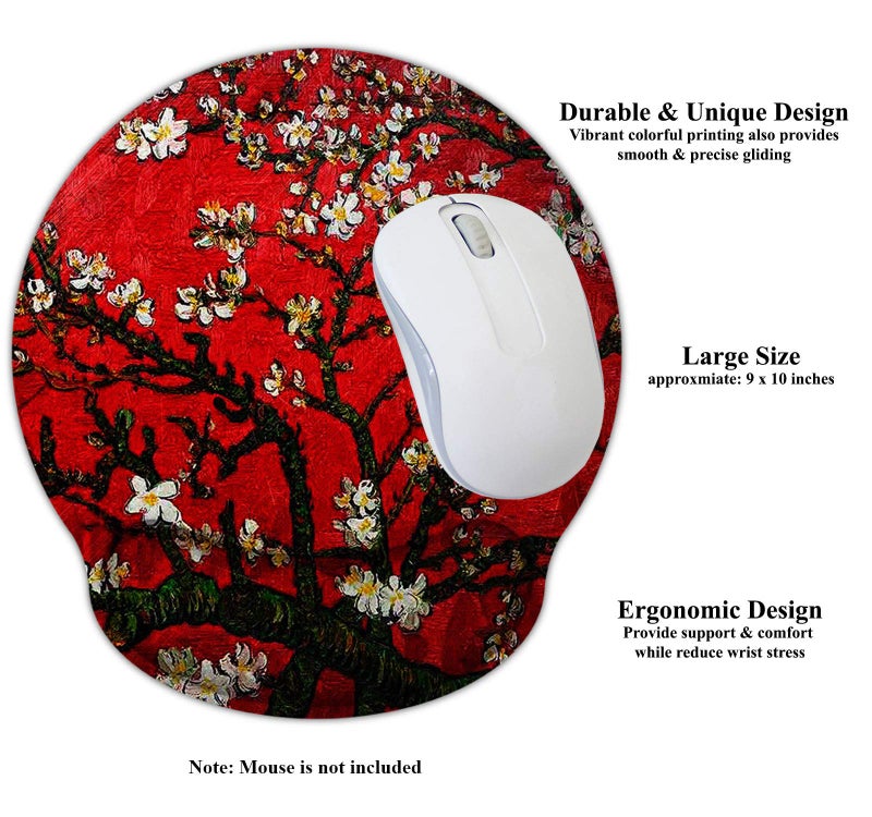 Meffort Inc Mouse Pad with Wrist Rest Support & Non-Slip Base, Durable Ergonomic Gaming Mousepad - Van Gogh Cherry Blossoming - Image 2