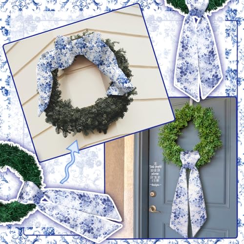 Floraltop 2 Pcs Wreath Sash for Front Door Reversible Chinoiserie Wreath Sash Accessories Decor for Monogram Garland Ribbon Porch Indoor Outdoor Home Party Yard Doorway(Chinese Style) - Image 4