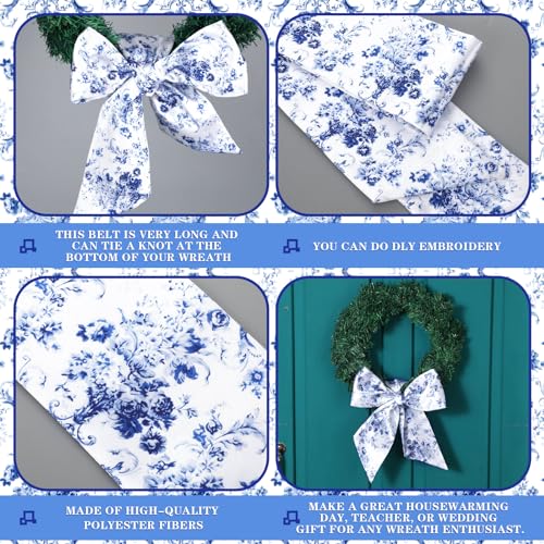 Floraltop 2 Pcs Wreath Sash for Front Door Reversible Chinoiserie Wreath Sash Accessories Decor for Monogram Garland Ribbon Porch Indoor Outdoor Home Party Yard Doorway(Chinese Style) - Image 3