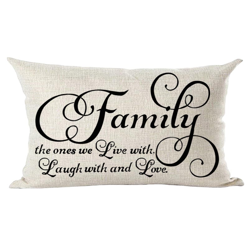 Ramirar Black Word Art Quote Family The Ones We Live with Laugh with and Love Decorative Lumbar Throw Pillow Cover Case Home Living Room Bed Sofa Car Cotton Linen Rectangular 12 x 20 Inches