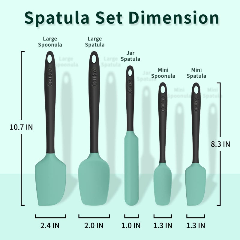 Coukre Silicone Spatula Set of 5 High Temperature Resistant  Food Grade Silicone  Dishwasher Safe  for Baking  Cooking (Aqua Green) - Image 2