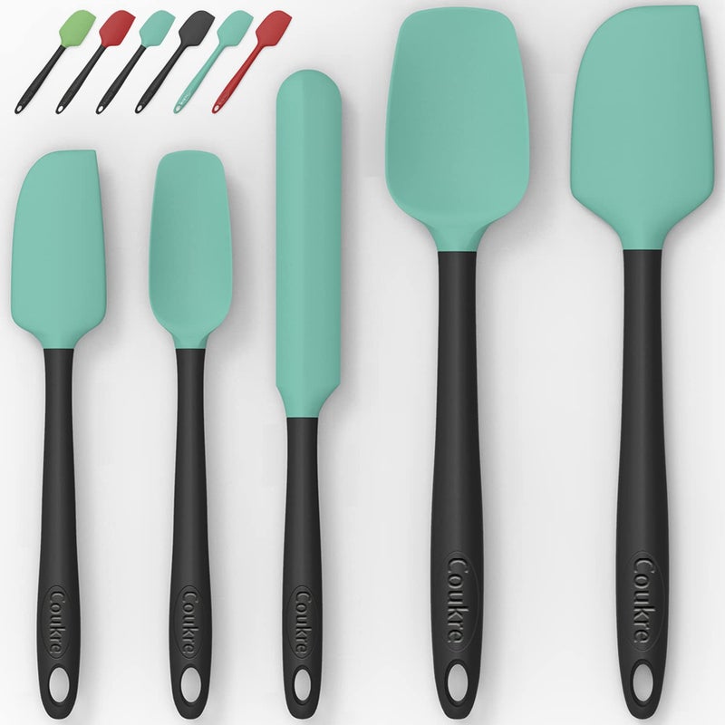 Coukre Silicone Spatula Set of 5 High Temperature Resistant  Food Grade Silicone  Dishwasher Safe  for Baking  Cooking (Aqua Green) - Image 1