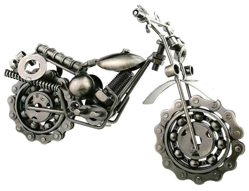 Winterworm Creative Retro Iron Art Motorcycle Model Metal Moto Collection Simple Modern Home Decor Ornaments for Motorcycle Lovers Christmas Birthday Gifts Silver