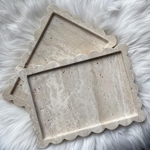 SAIDKOCC Natural Scalloped Marble Tray, 10.7"x7.87", Rectangle for Bathroom & Kitchen, Decorative for Dresser (Beige Travertine) - Image 5