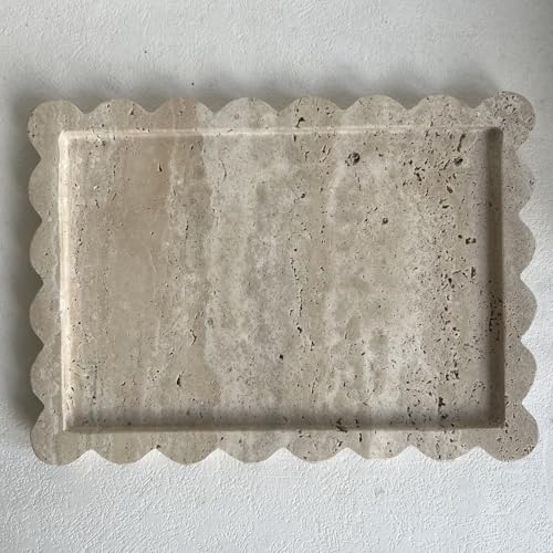 SAIDKOCC Natural Scalloped Marble Tray, 10.7"x7.87", Rectangle for Bathroom & Kitchen, Decorative for Dresser (Beige Travertine) - Image 3