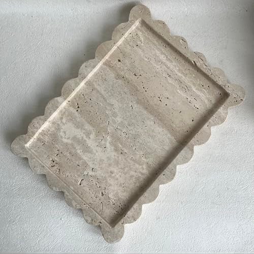 SAIDKOCC Natural Scalloped Marble Tray, 10.7"x7.87", Rectangle for Bathroom & Kitchen, Decorative for Dresser (Beige Travertine) - Image 1