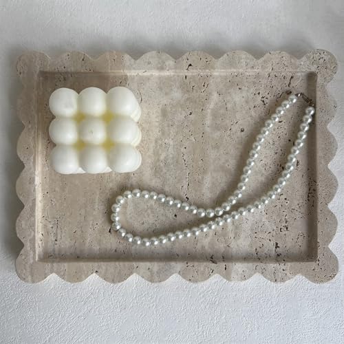 SAIDKOCC Natural Scalloped Marble Tray, 10.7"x7.87", Rectangle for Bathroom & Kitchen, Decorative for Dresser (Beige Travertine) - Image 4