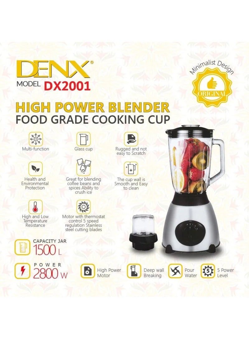Denx High Power Electric Blender with Grain Grinder 2800W-1.5L - Image 1